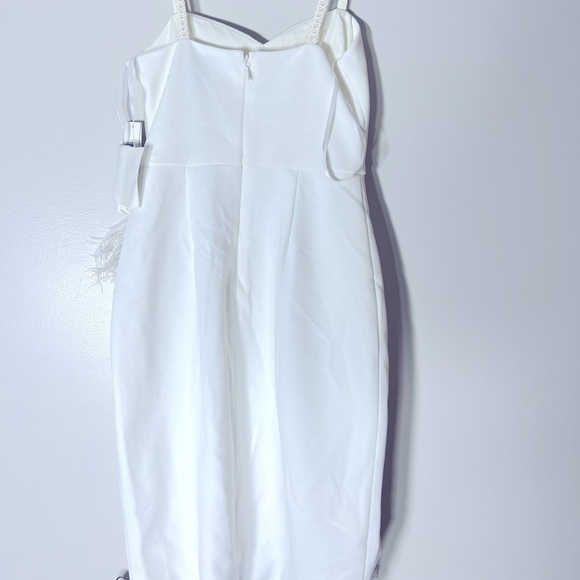 AQUA Feather Trim Dress SWEETHEART NECK Feather, New White gardenia size 0 - Picture 9 of 12